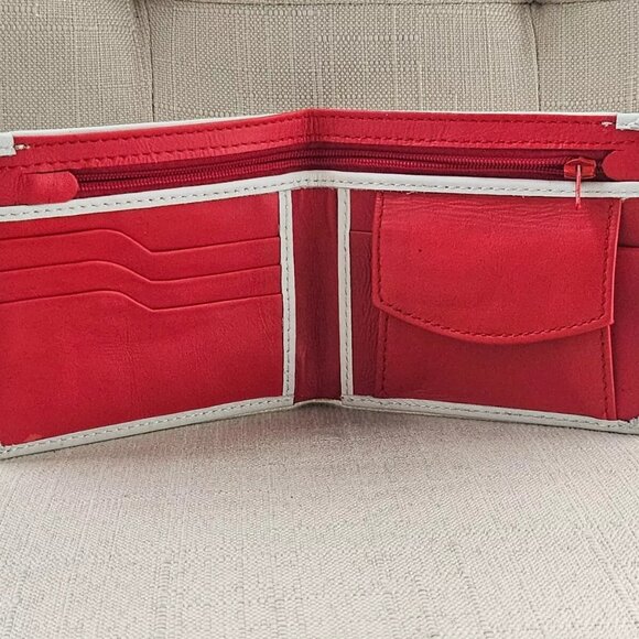 Bi Color Wallet Handmade Billfold White/Red Genuine Leather Cardholdder - Picture 1 of 10